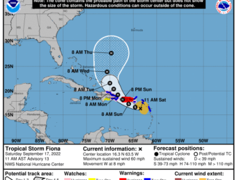 Tormenta tropical Fiona se acerca a Puerto Rico