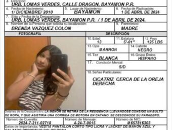 Policía activa Alerta Amber por desaparición de una menor de 13 años en Bayamón